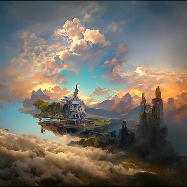 Celestial Palace in Clouds, Fantasy Landscape Art
