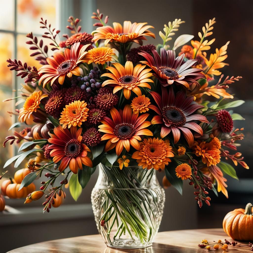 Lush Fall Bouquet in Dramatic Splash Art Style