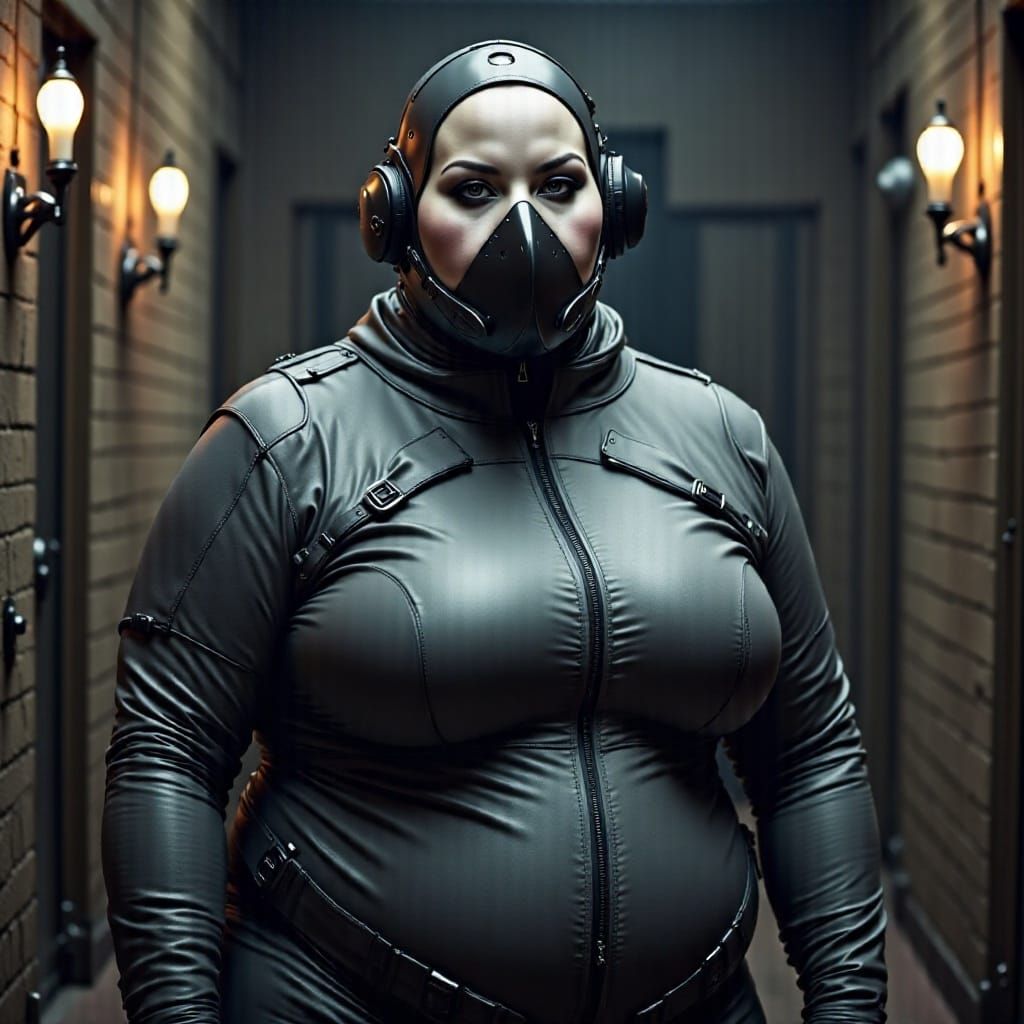 Strict Prison Guard in Dystopian Cyberpunk Prison