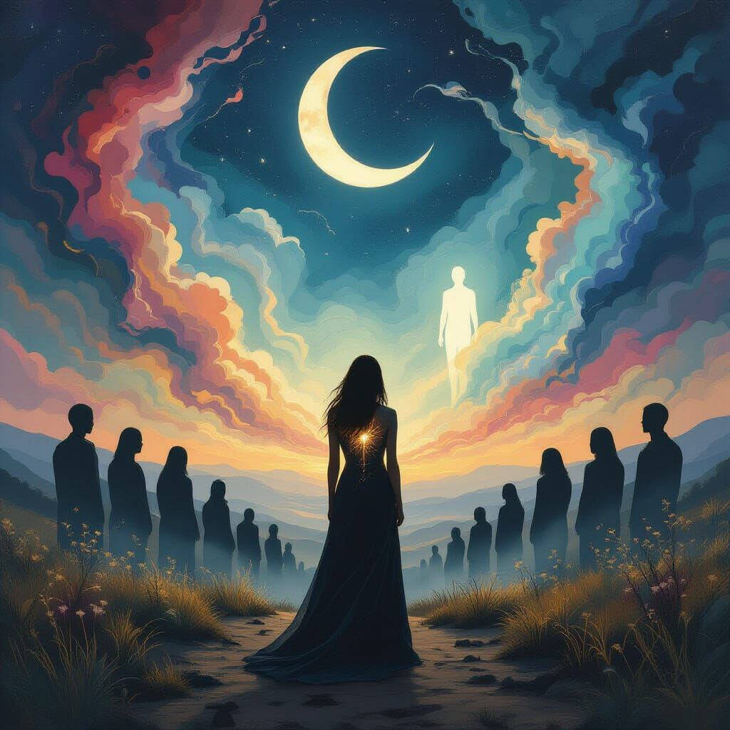 Surreal Portrait of Woman Amidst Emotional Chaos