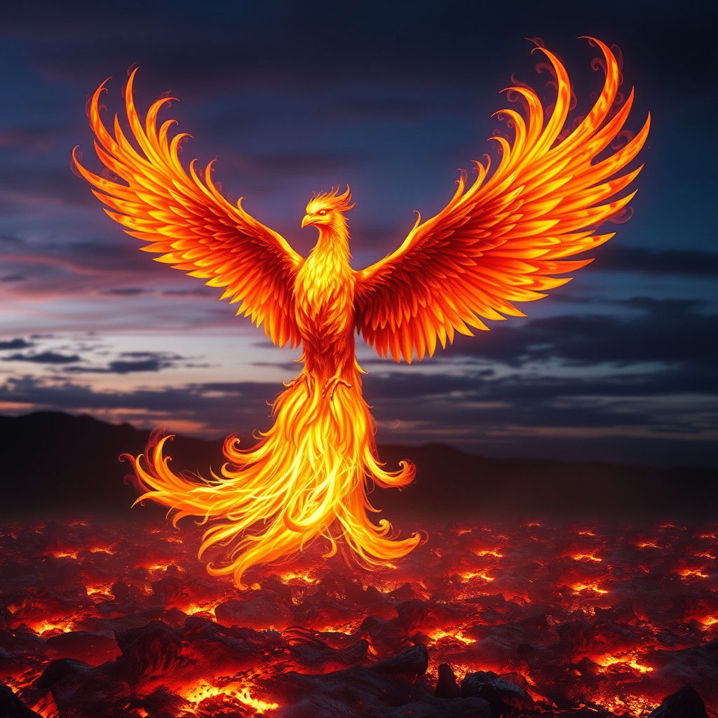 Majestic Phoenix Ablaze in Fiery Twilight