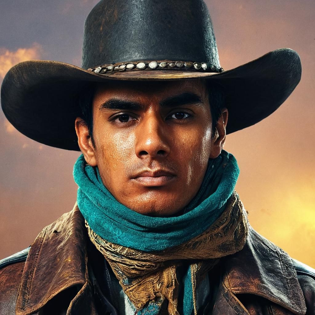 Stoic Cowboy Portrait in Western Film Style
