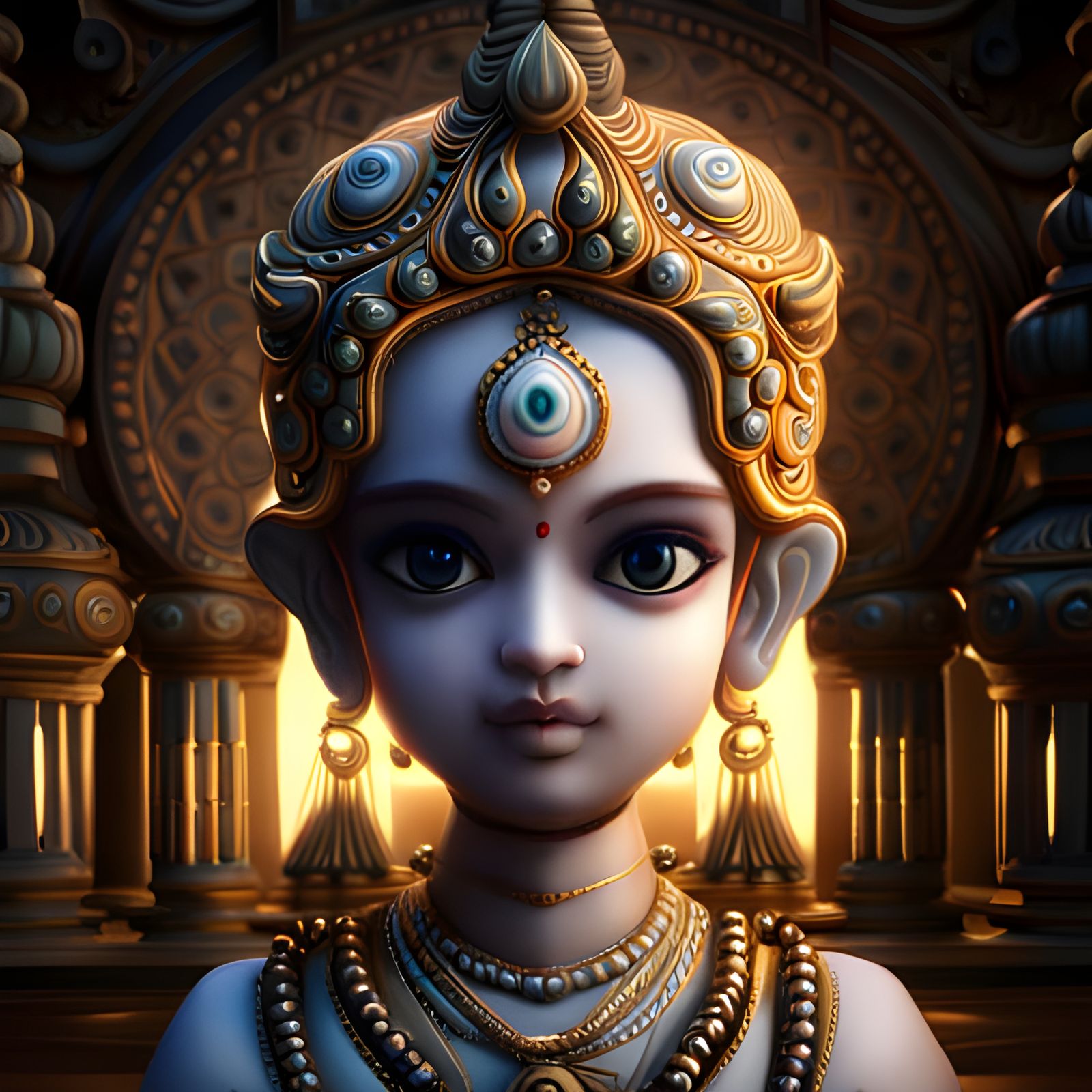 Hindu Lord Krishna in Grand Temple, Anime Render