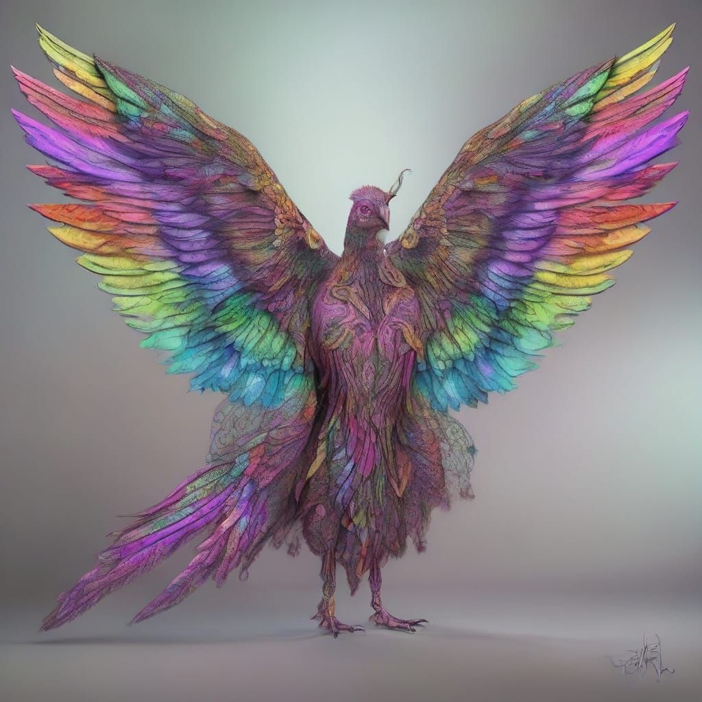 Psychedelic Winged Creature in Fantasy Art Style