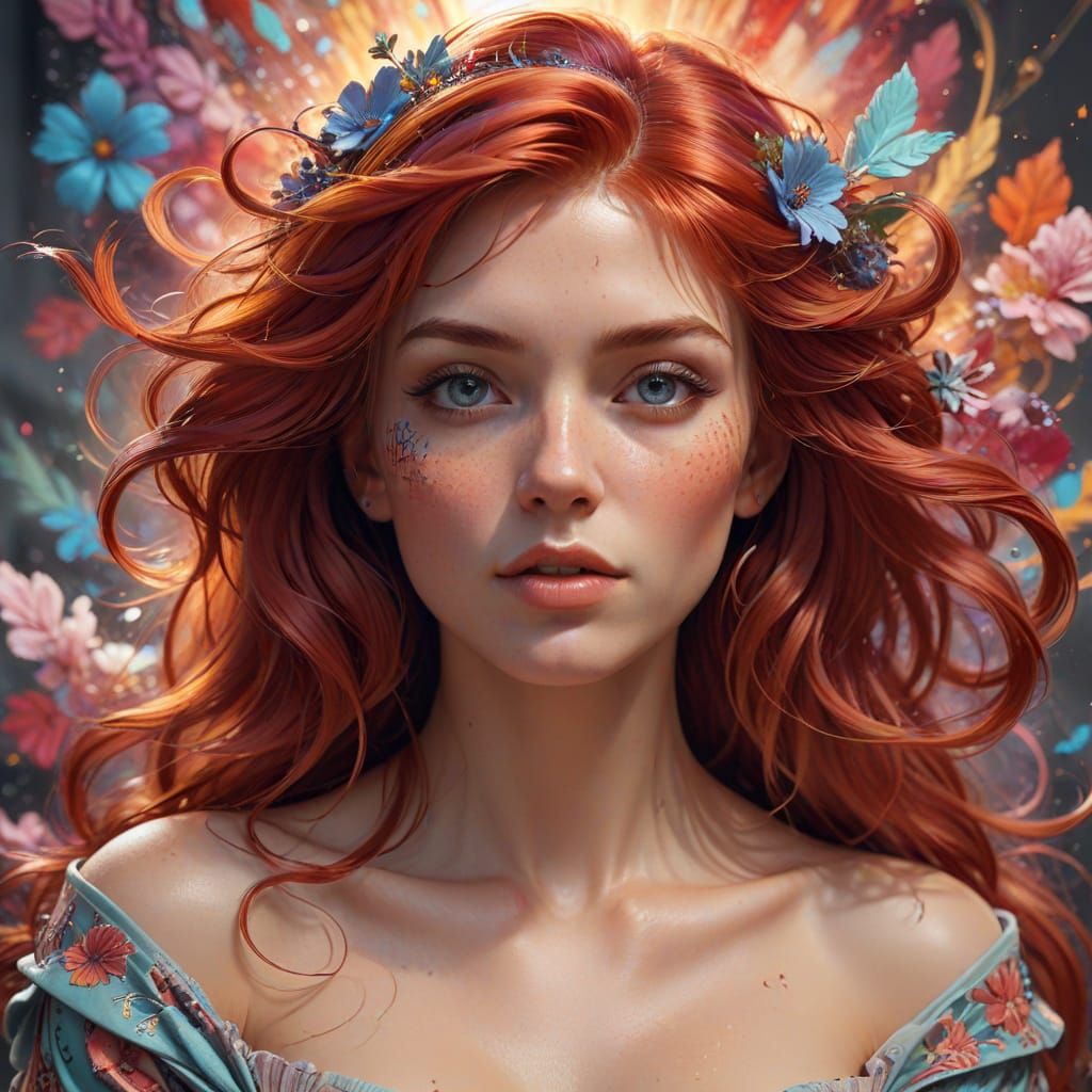 Floral Graffiti: Woman Portrait in Hyperdetailed Digital Art