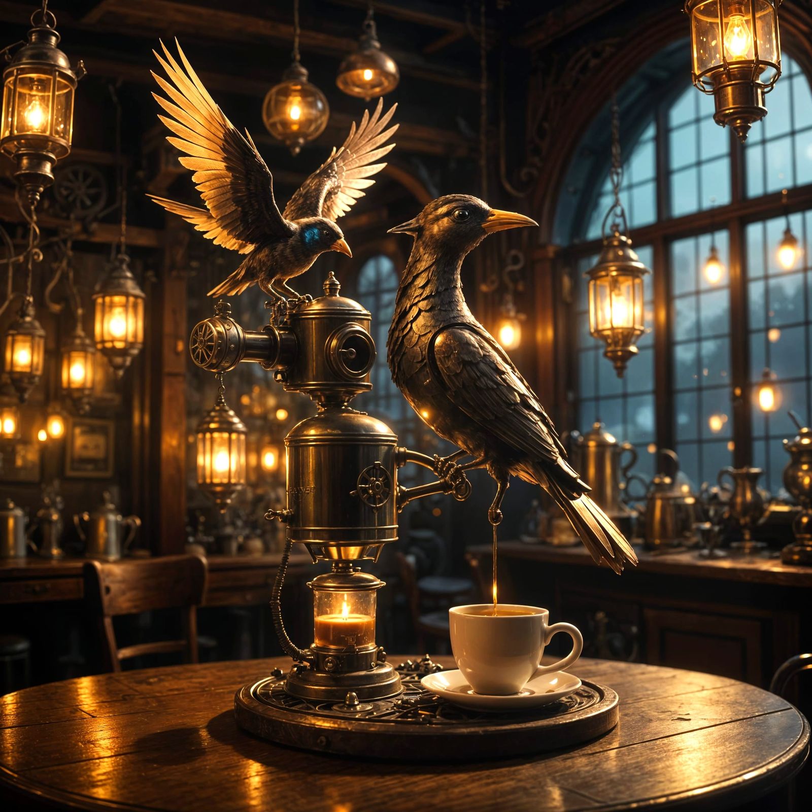 Steampunk Automaton Bird Serves Glowing Coffee in Enchanted ...