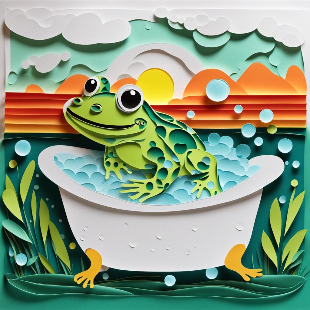Frog's Bubble Bath: A Layered Paper Cut