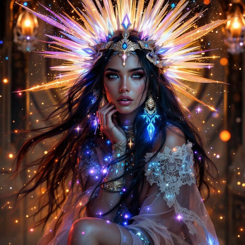 Luminescent Native Woman in Ornate Digital Painting
