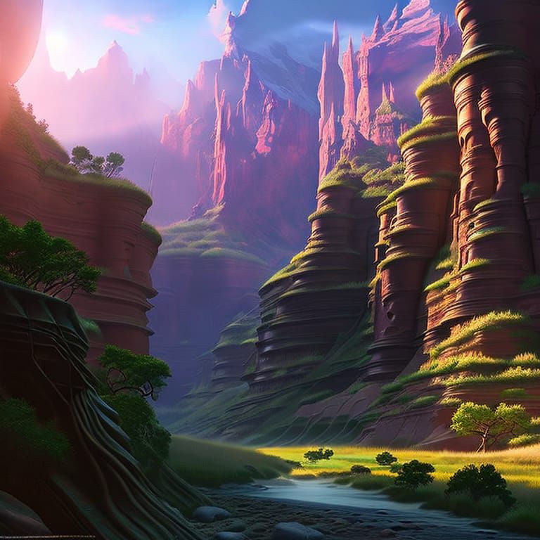 Epic Box Canyon in Maximalist Style