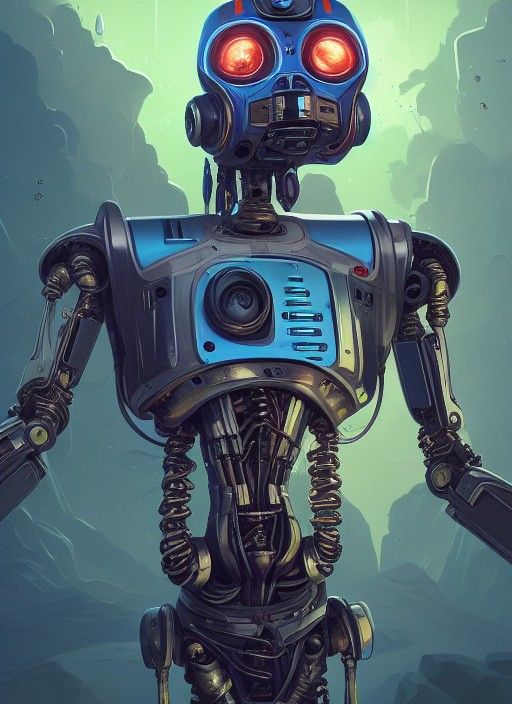 Space Droid Portrait with Lasers and Skeletons