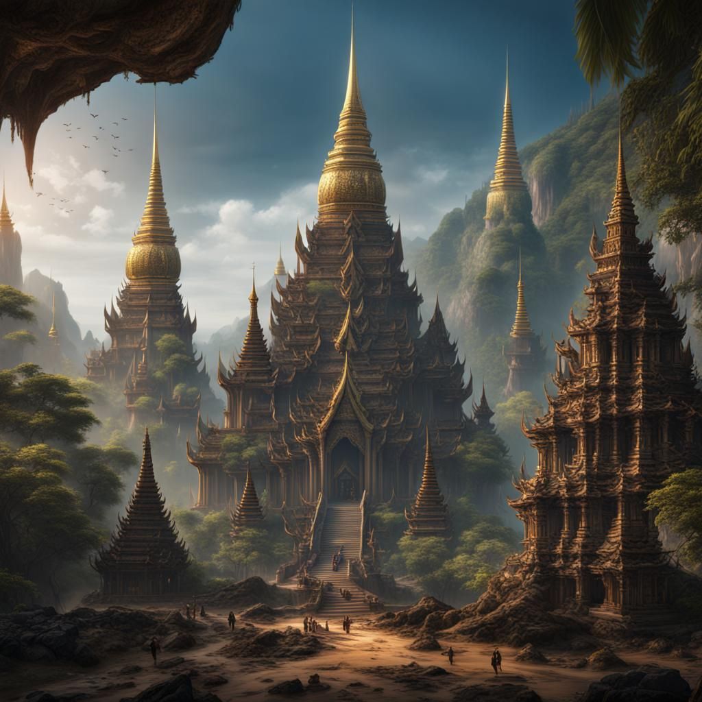 Thailand Giant Temple in Detailed Matte Painting