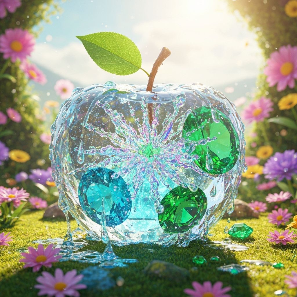 Crystal Apple with Flowing Aquamarine and Emerald