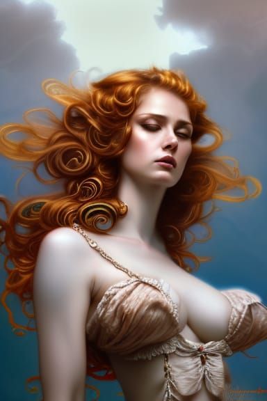 Red Mohawk Woman Portrait in Rococo Style