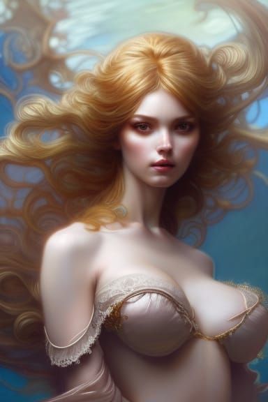 Red Mohawk Woman on Beach, Hyperdetailed Rococo Portrait