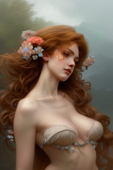 Red Mohawk Woman on Beach, Detailed Digital Art