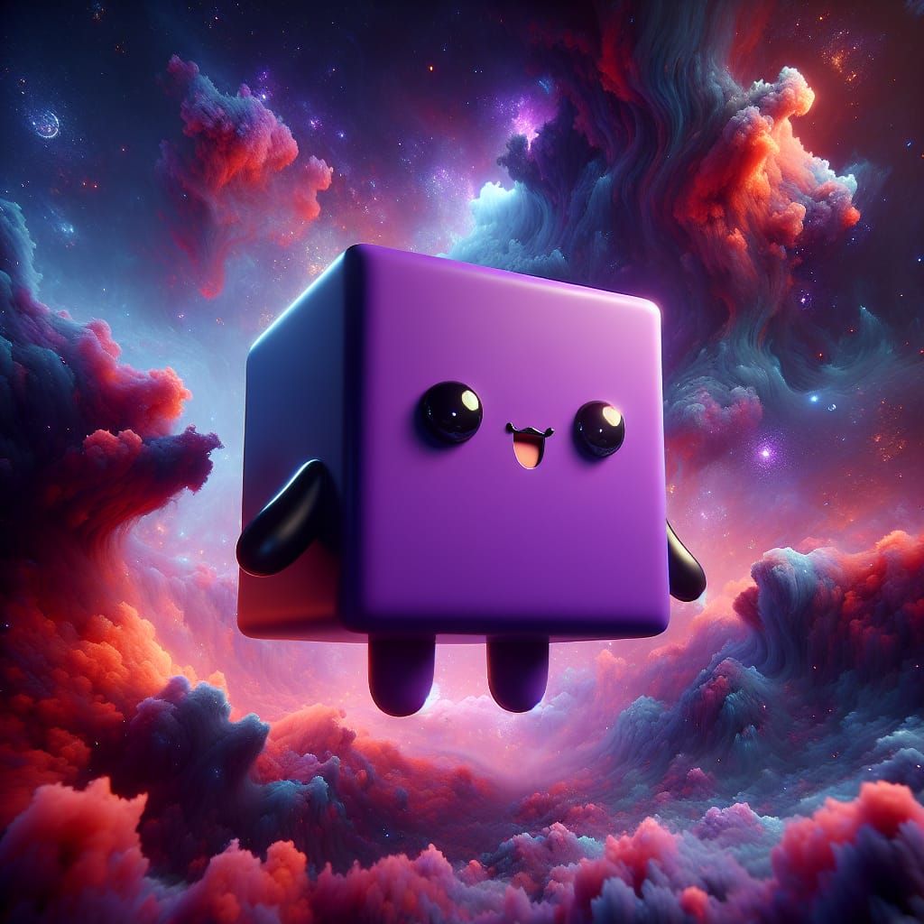 Cute Purple Character Floats in Space: Digital Art