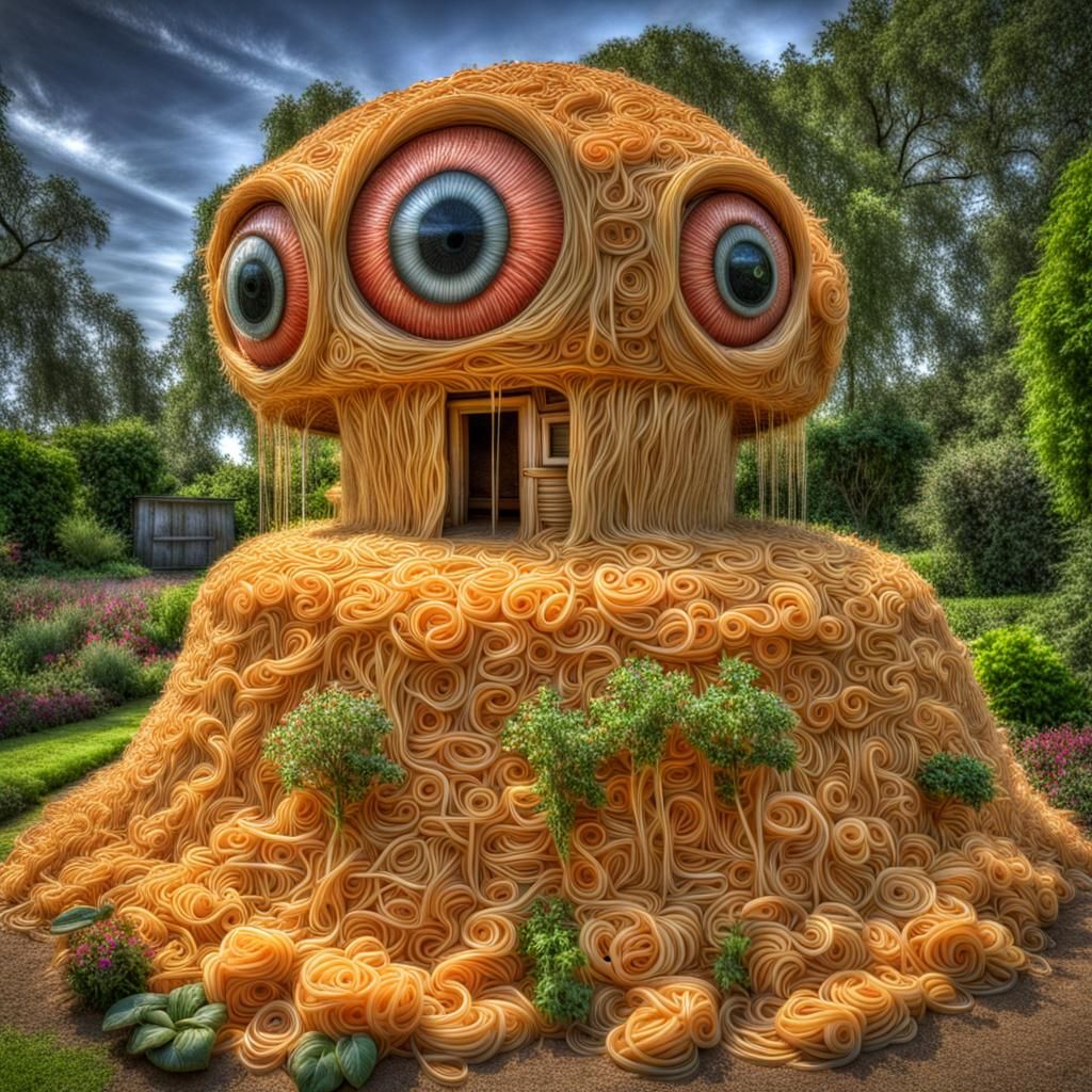 Spaghetti Hut with Garden and Big Eyes in HDR