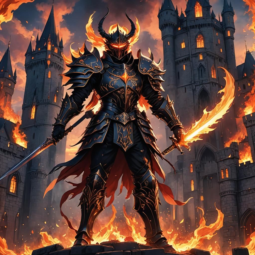 Fiery Fairy Commander with Flaming Sword, Anime Style