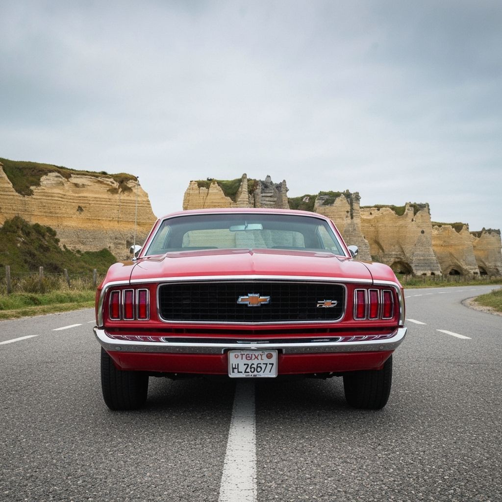 Muscle Car At Etretat Cliffs