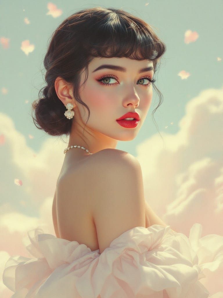 Ethereal Pin-Up: Surreal Realism in Pastel Hues