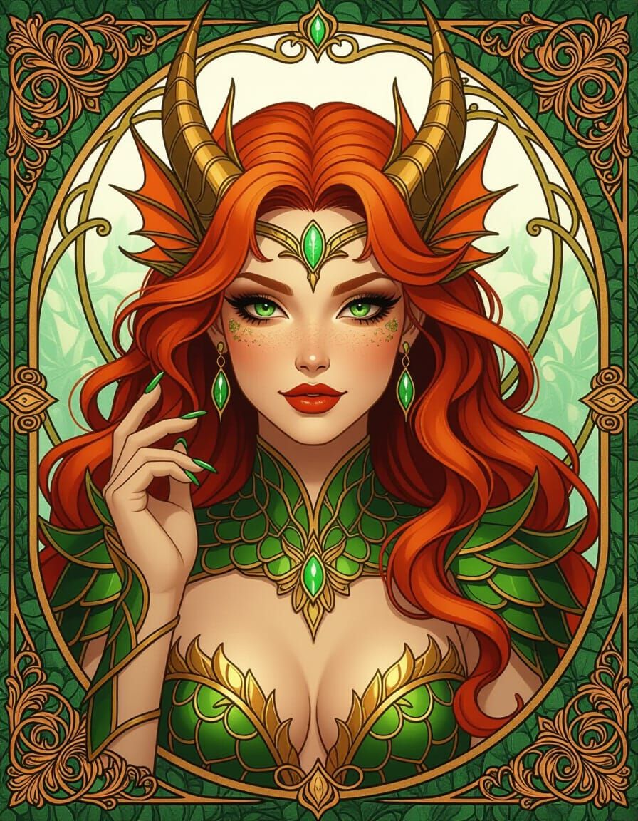 Voluptuous Dragon Woman with Emerald Eyes