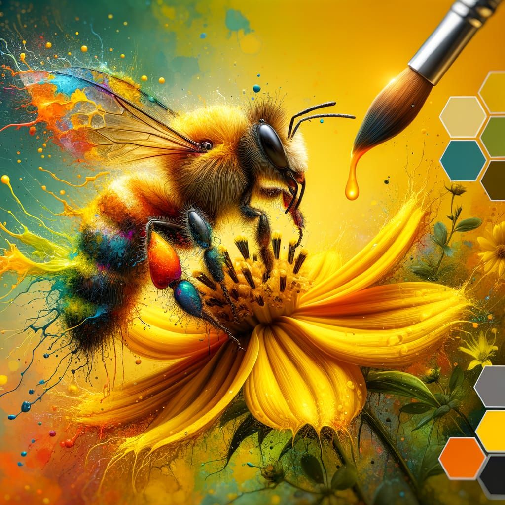 Hyperrealistic Bee on Flower in Splash Art Style
