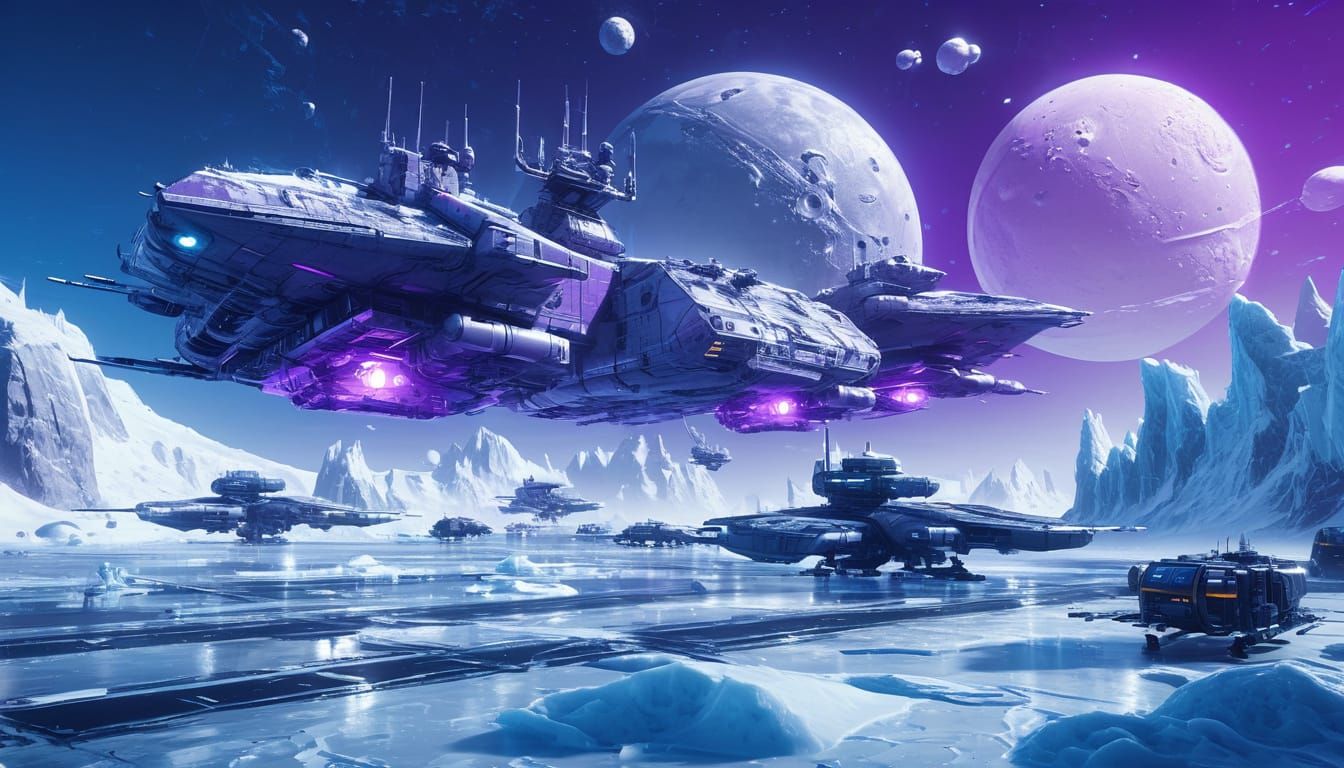 Sci-Fi Rebel Base on Frozen Moon: Digital Painting