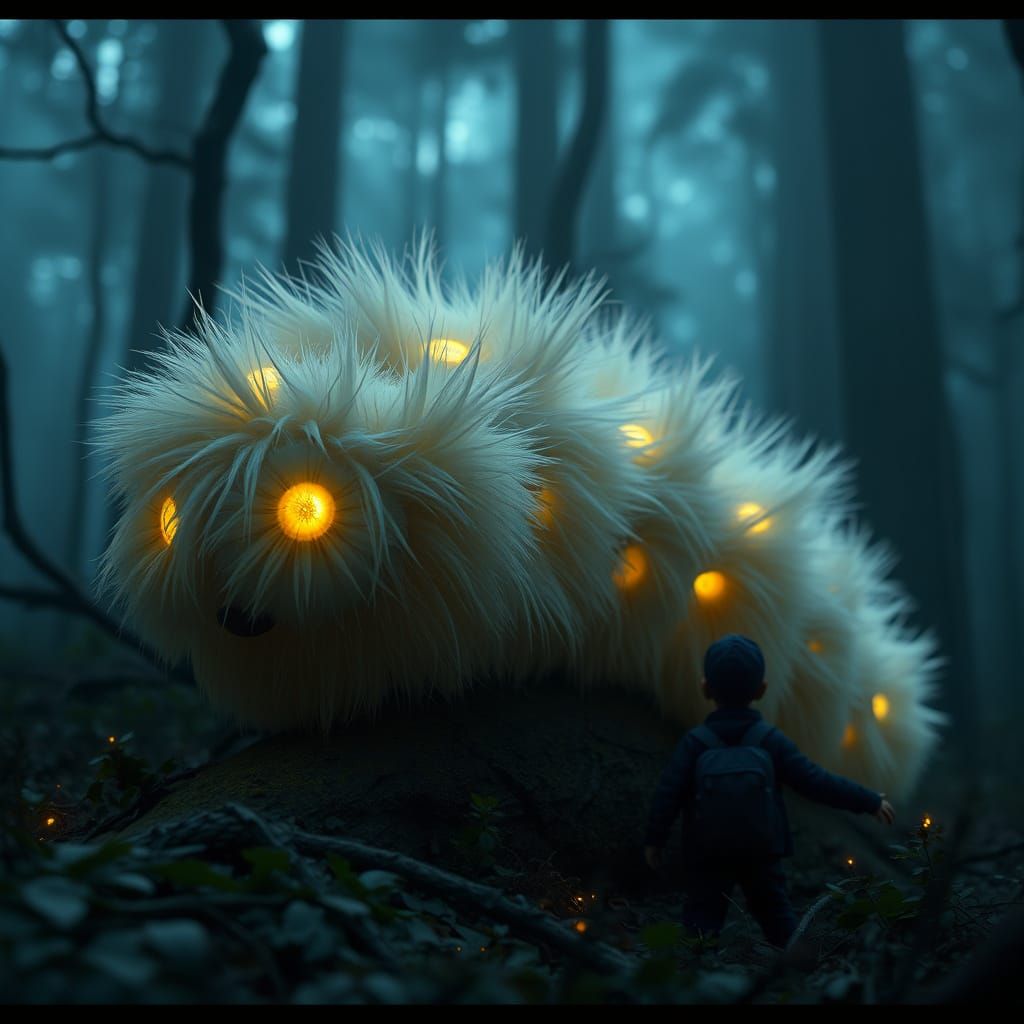 Bioluminescent Caterpillar Guides Travelers in Magical Fores...