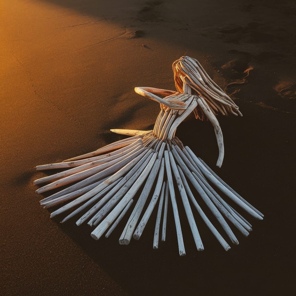 Driftwood Hula Dancer on Black Sand Beach