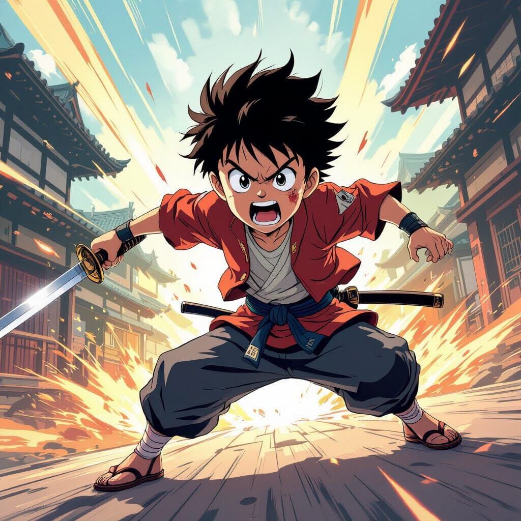 Anime Boy Screaming Attacks With Katana