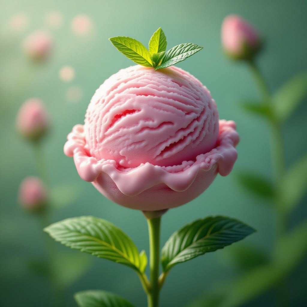Strawberry Ice Cream Flower in Hyperrealistic Style