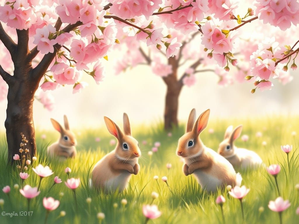 Whimsical Springtime Wonderland in Watercolor Style