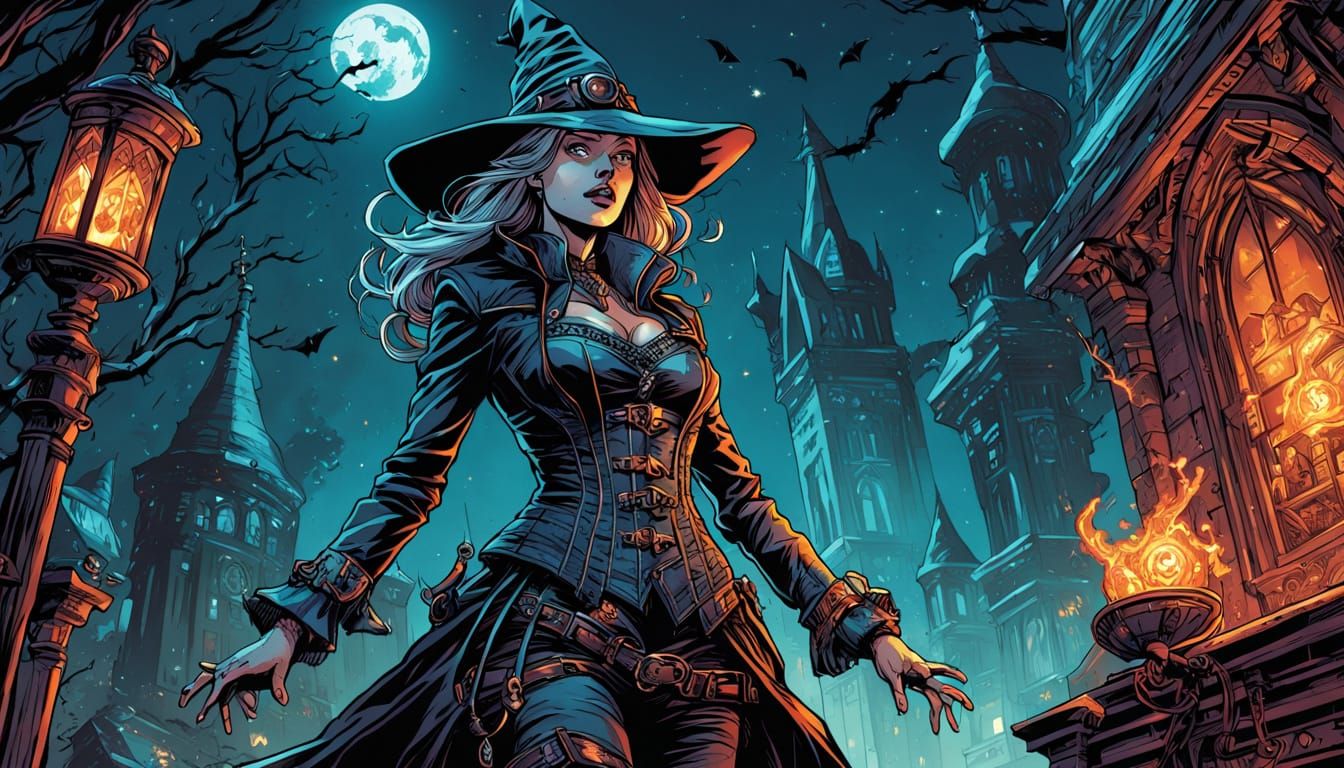 Wizard Woman in Victorian Gothic Witchcore Style