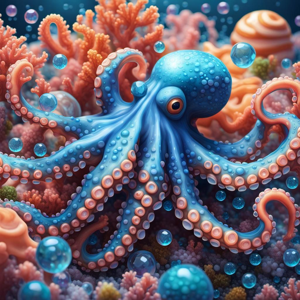 Vibrant Octopus in Crystal Water Candy Art