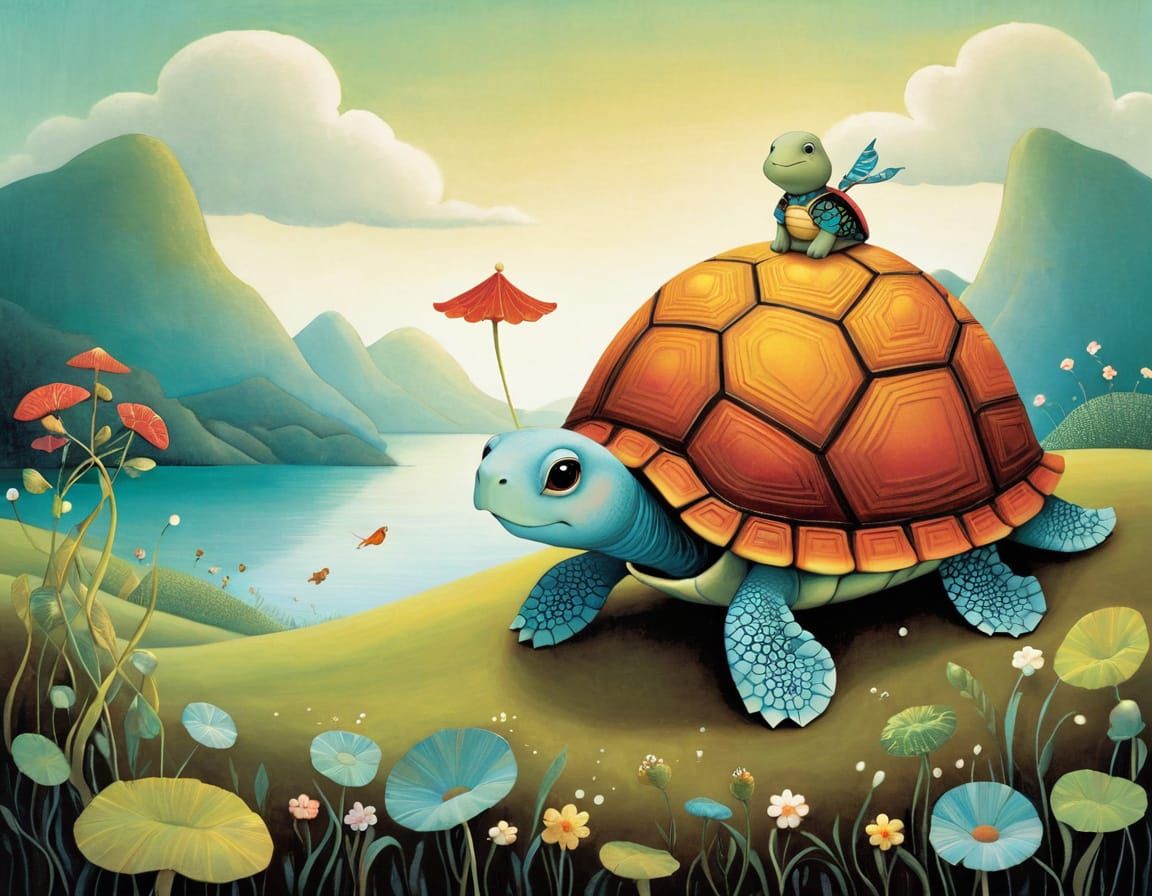 Singing Turtle in Cute Folk Art Style