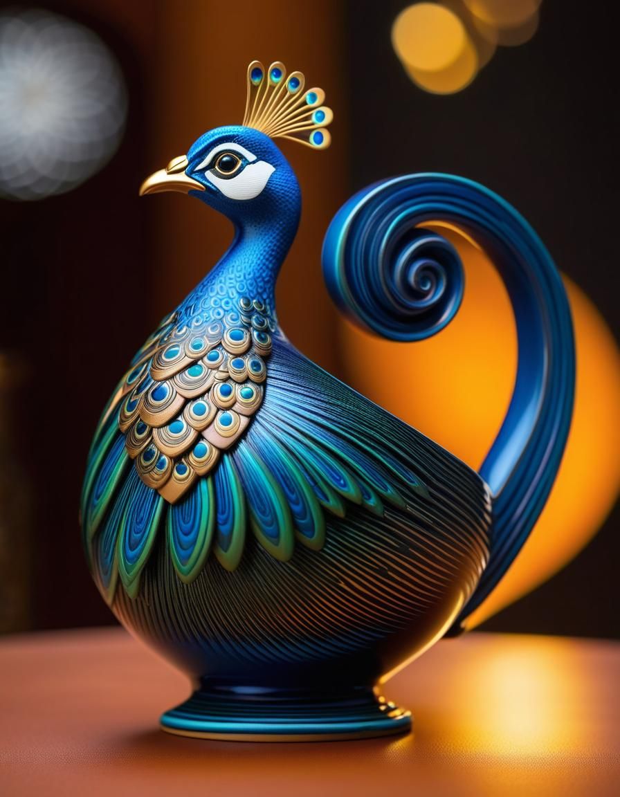 Whimsical Clay Peafowl Jug: Miki Asai Macro Photography
