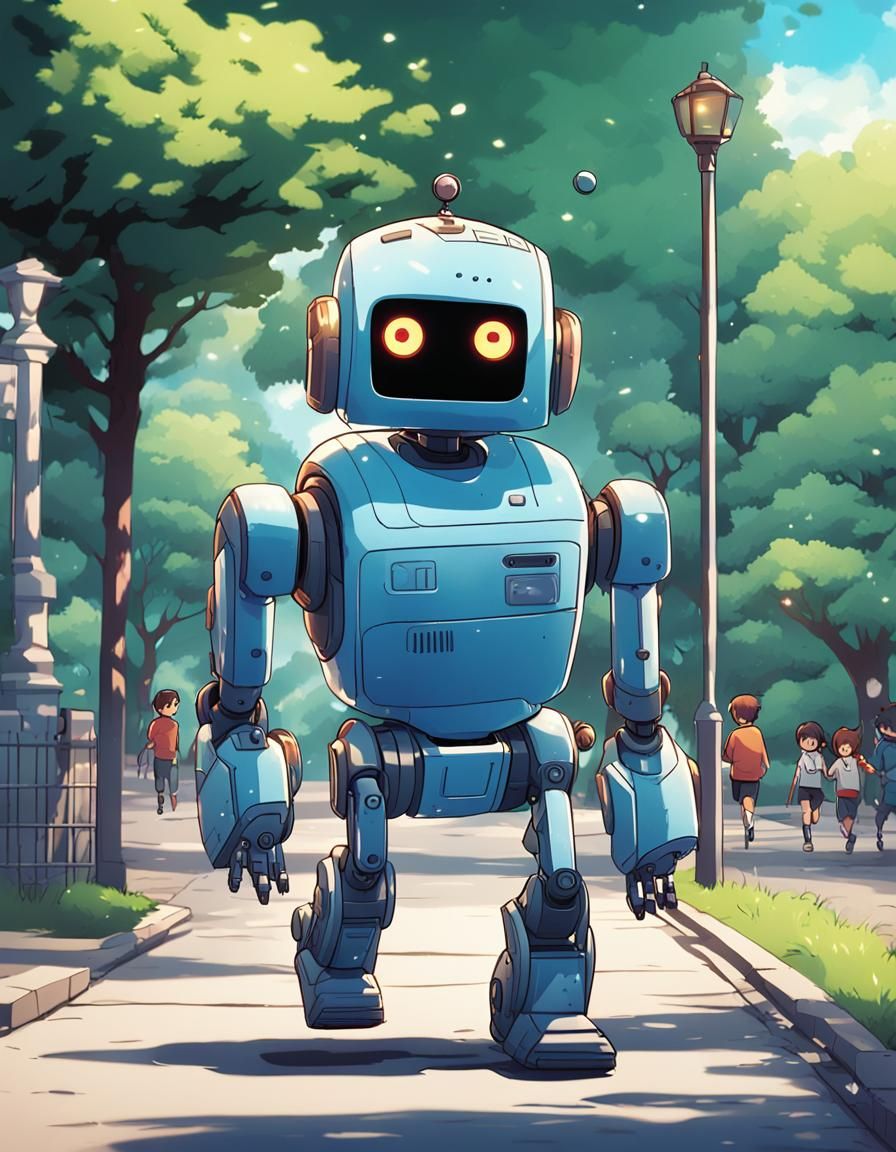 Robot Observes Children Playing: Anime Style