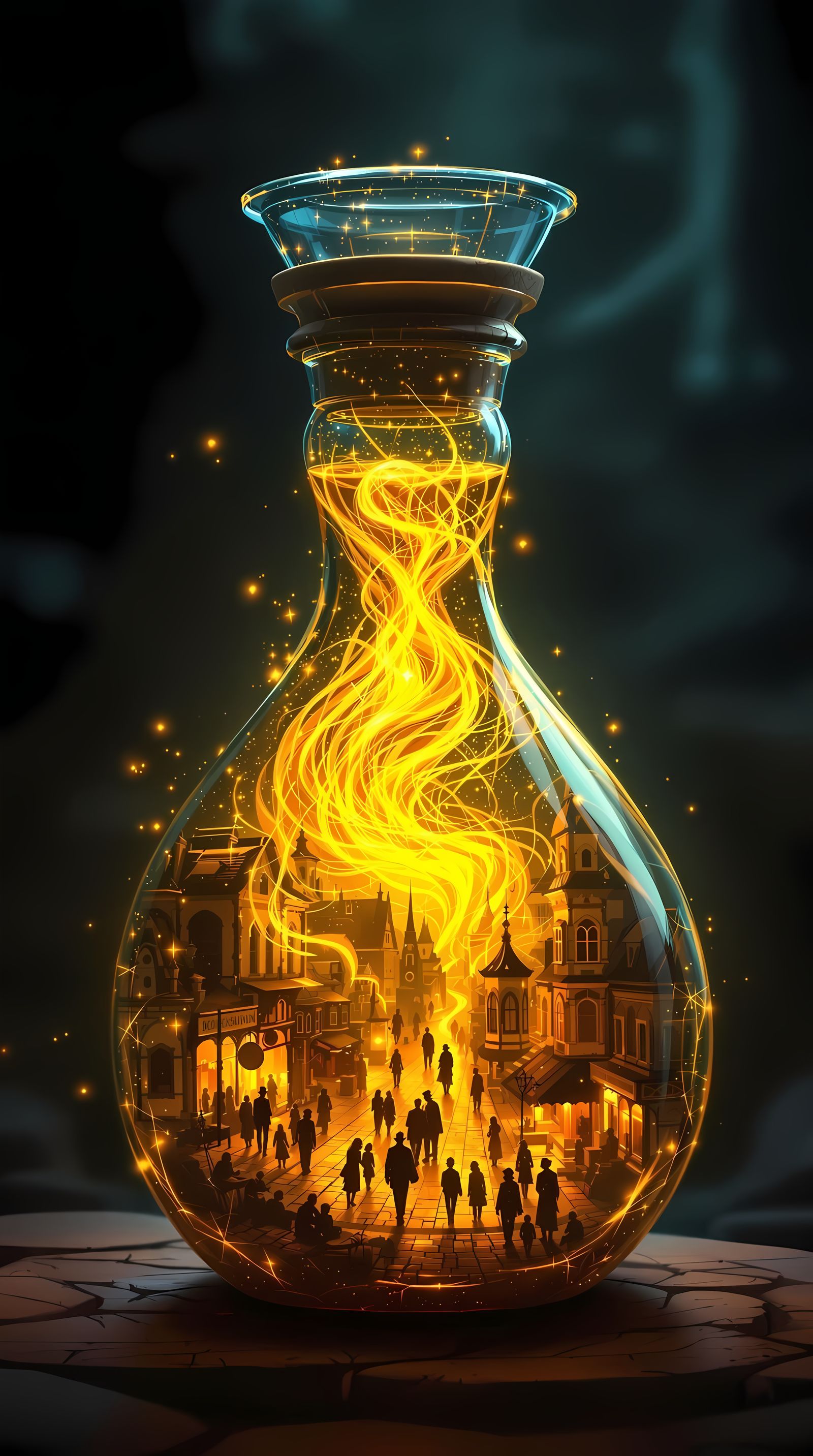 A Golden Potion in an Hourglass Bottle, with a Miniature Vic...
