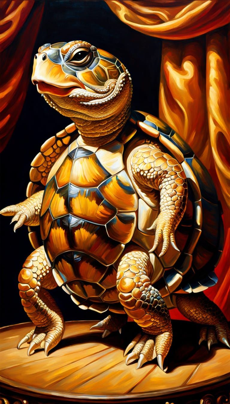 Singing Turtle on Stage as Baroque Oil Painting