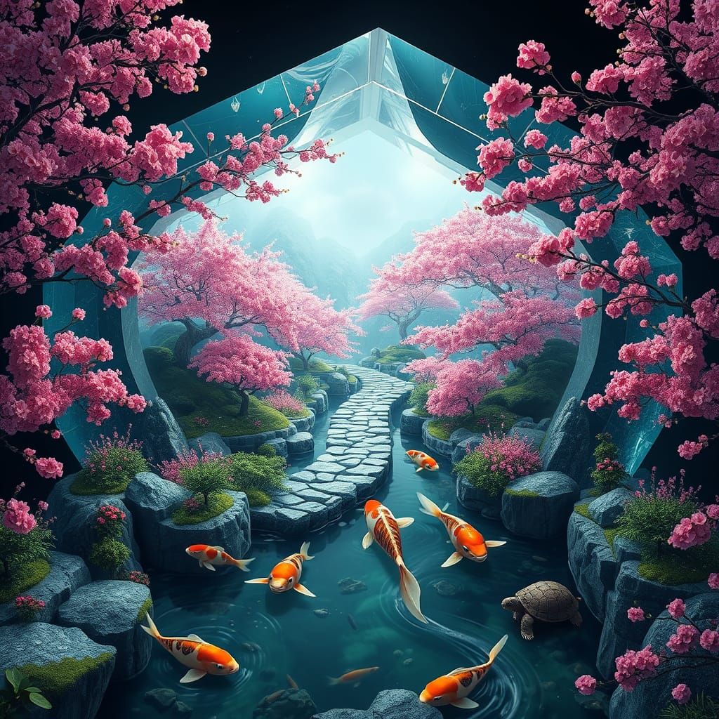 Japanese Garden Inside Crystal: Matte Painting Style