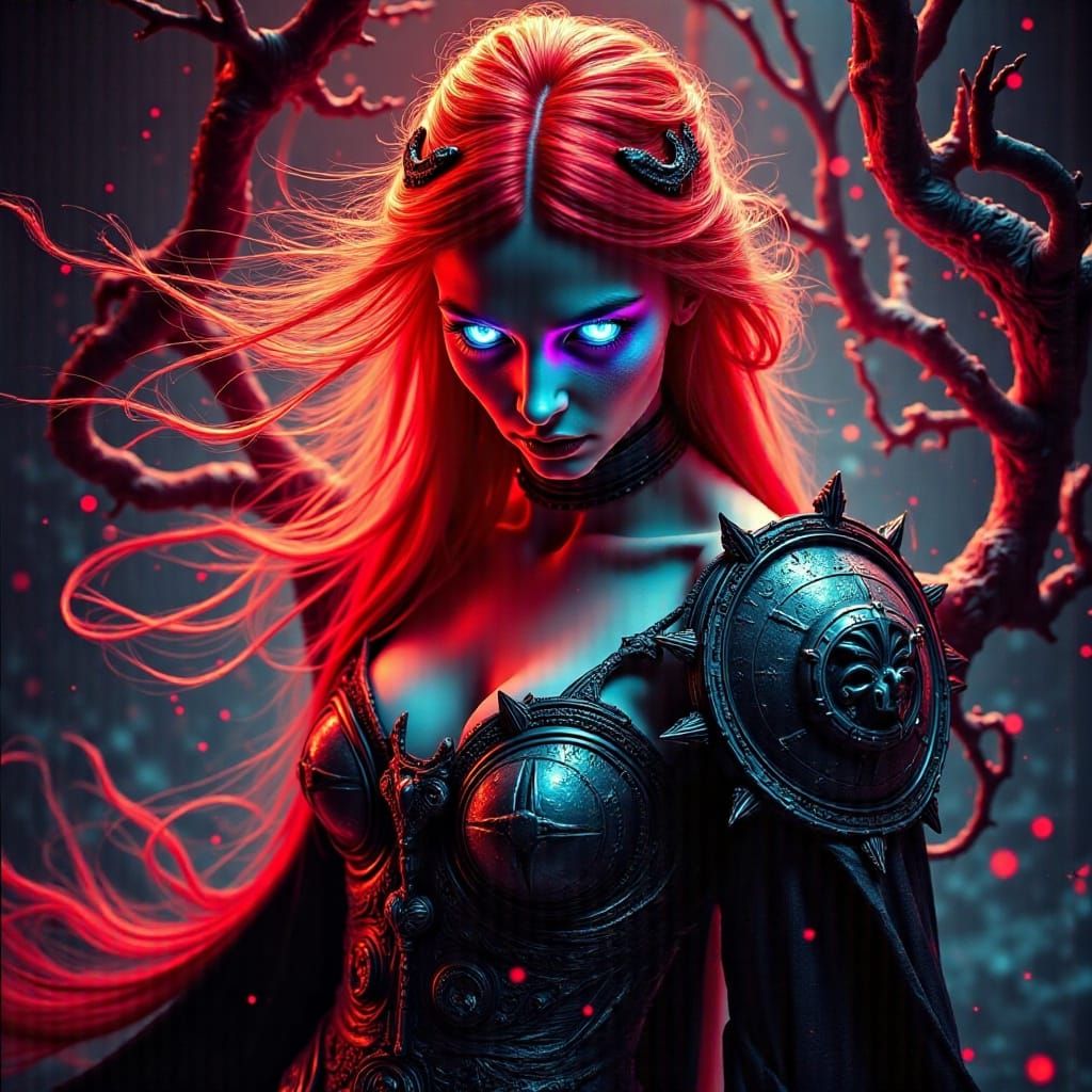 Medieval Warrior Princess in Cyberpunk Distortion
