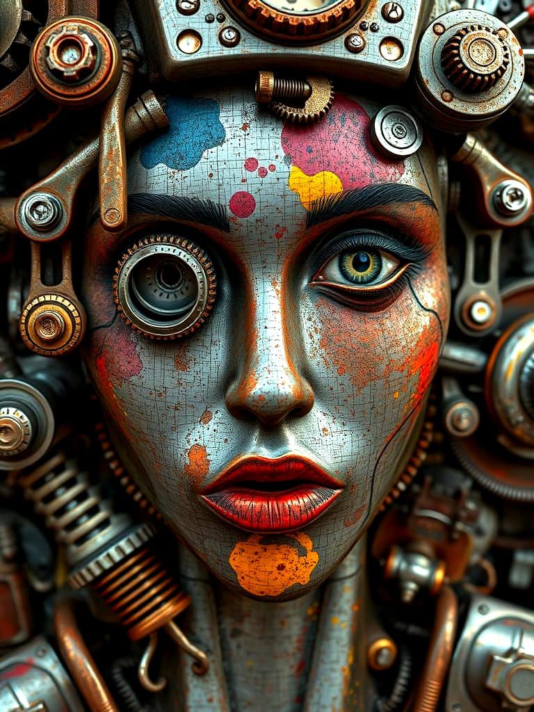 Assemblage Pop Art Portrait in Futuristic Style