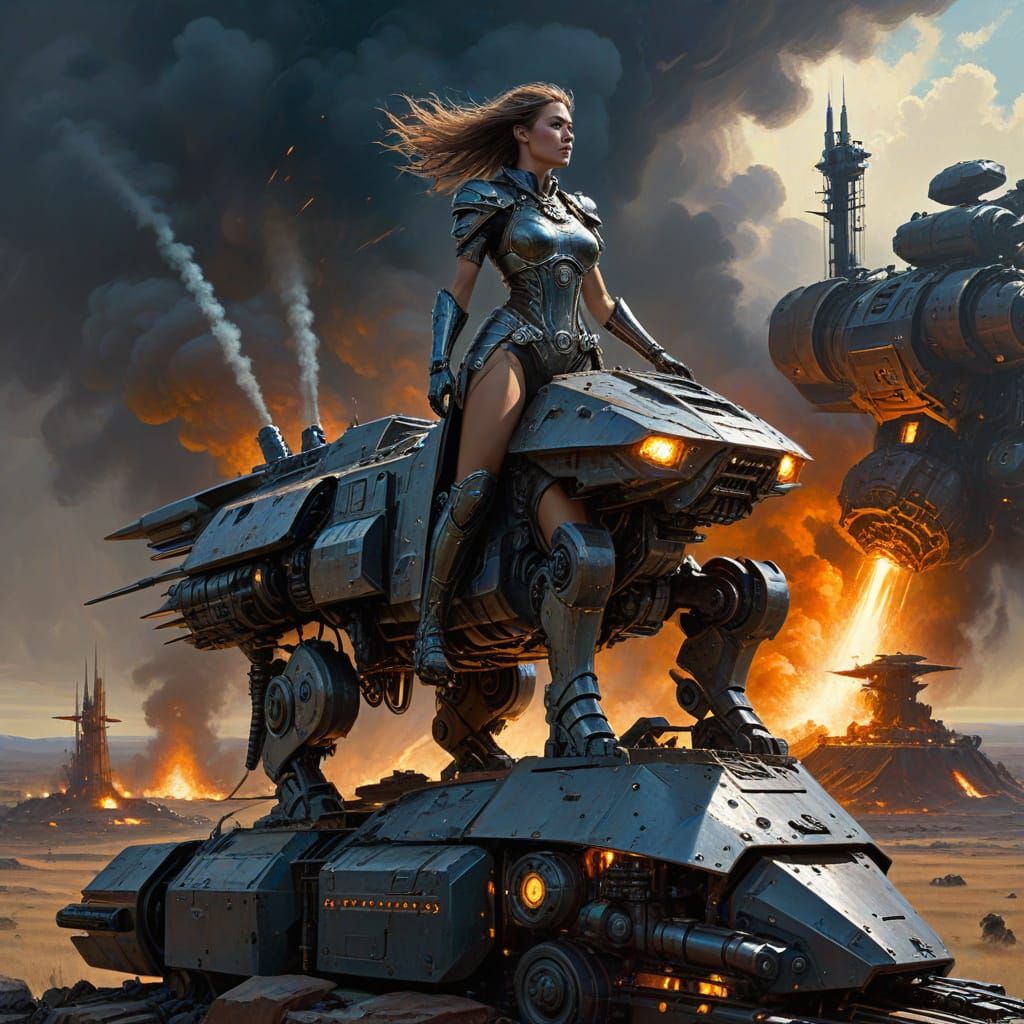 Steampunk Vole Warrior on Futuristic War Machine