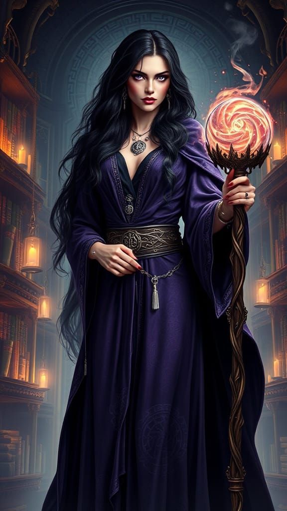 Mystical Sorceress in Dark Violet Robe