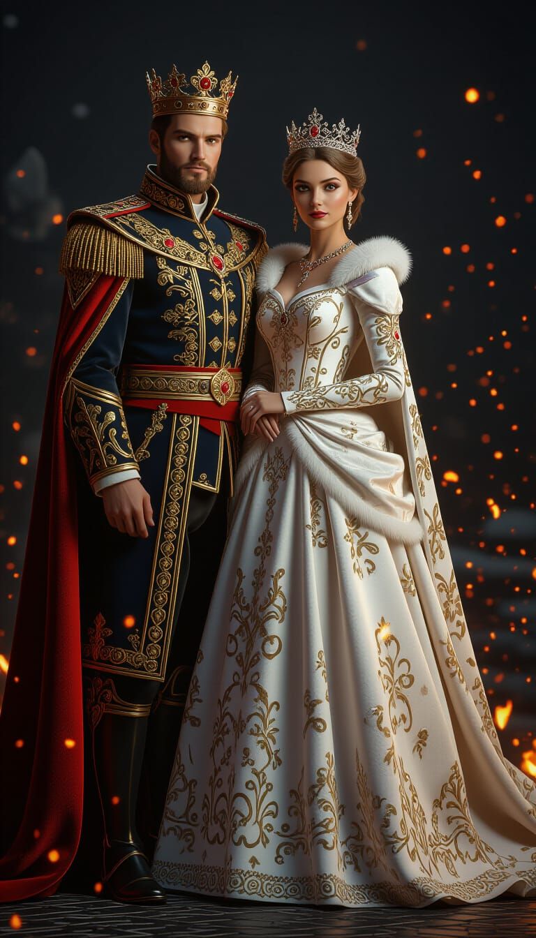 Regal King and Queen in Embers, 3D Render