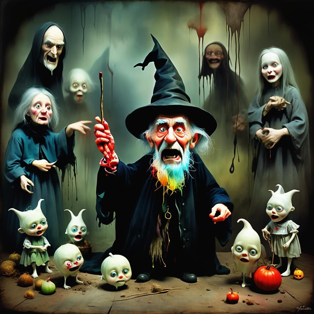 Witches Hexing Farmer: Vintage Claymation Photograph