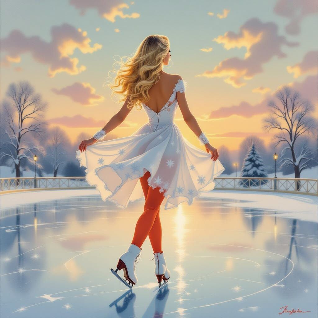 Elegant Ice Skater in Snowflake Dress