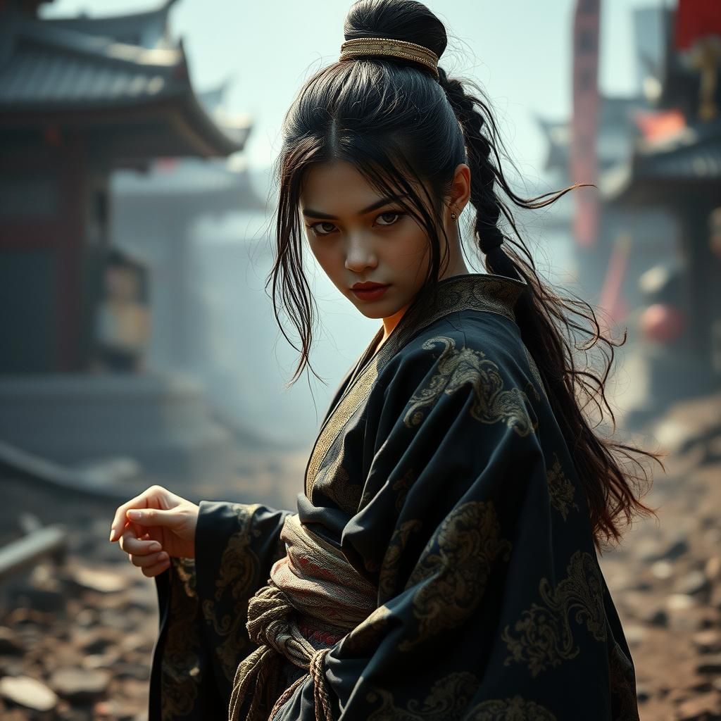 Warrior Girl in Kimono: Cinematic Film Still