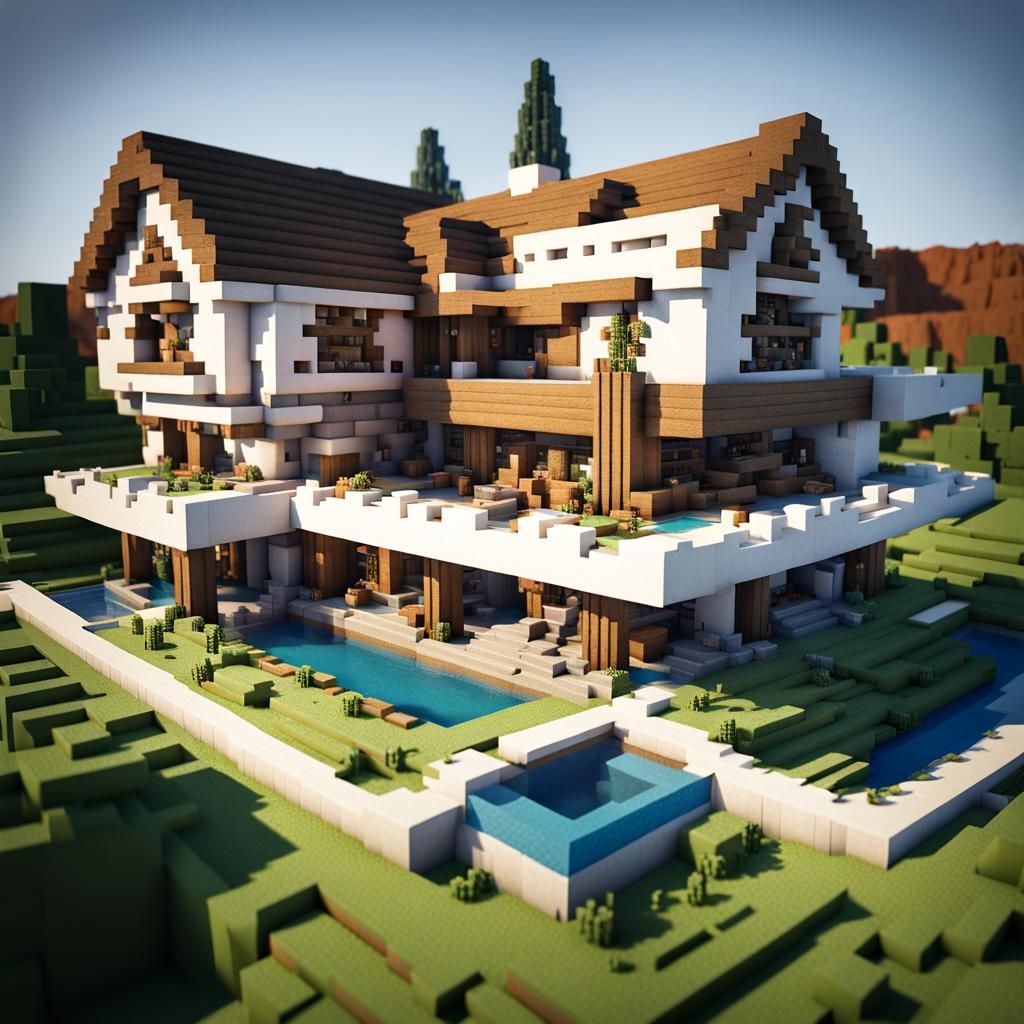 Minecraft Mansion with Farm: Detailed Matte Painting