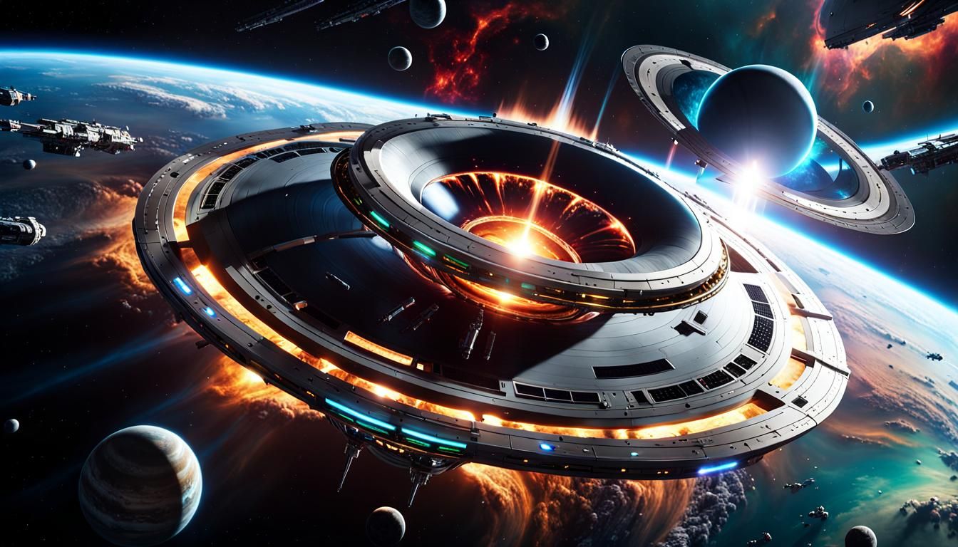 Alien Station Orbiting Black Hole: Cinematic Sci-Fi Art